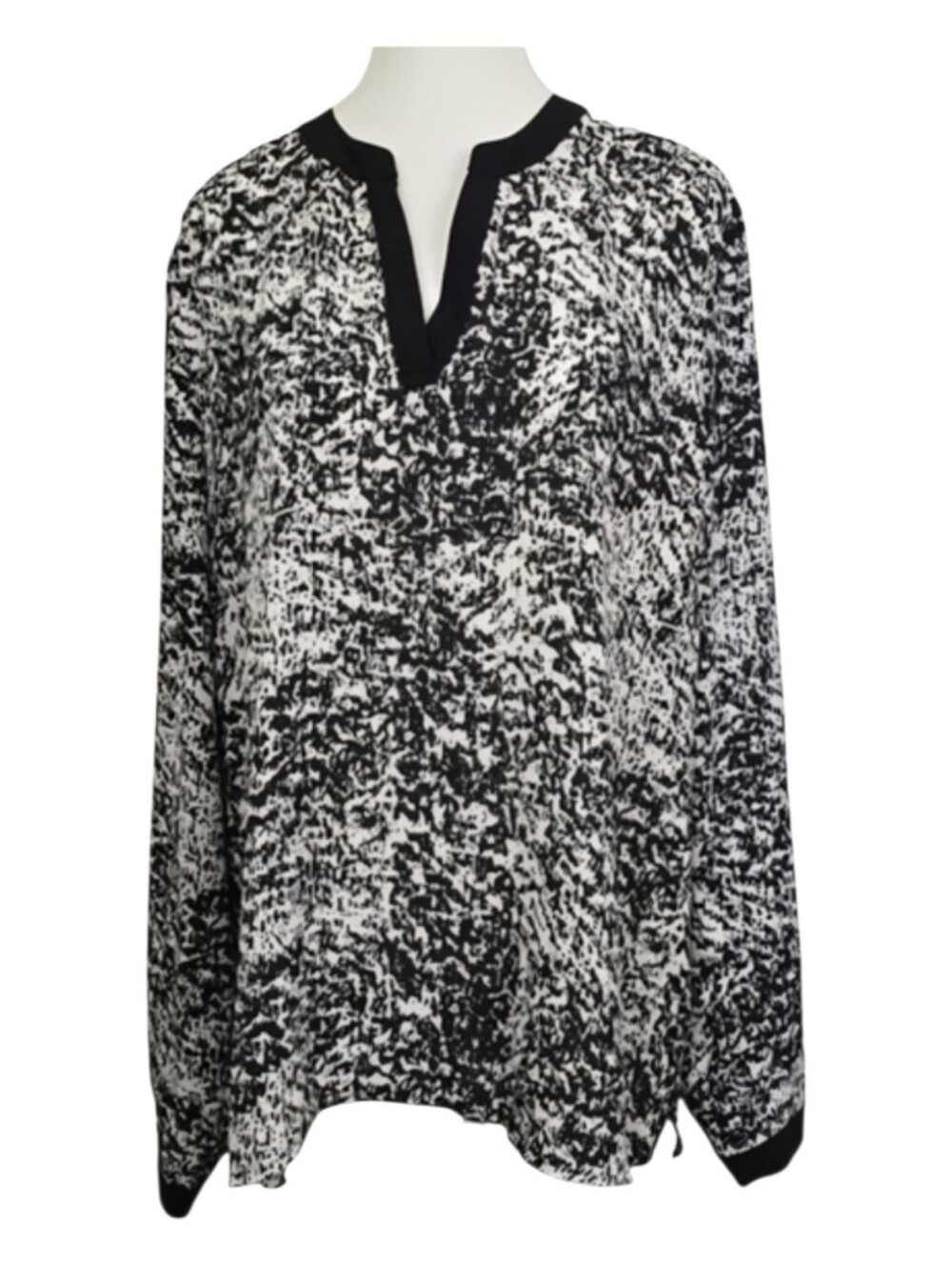 Kenneth Cole Select Black & White Abstract Print V-Neck Tunic XL Blouse Office